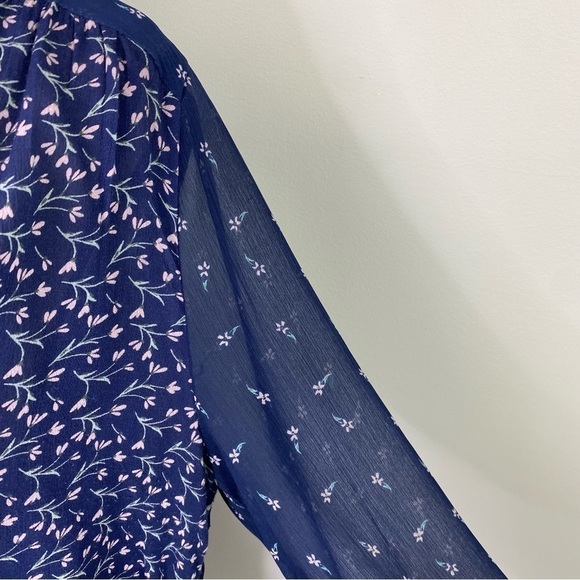 Lucky Brand Blue floral mixed print sheer back boho bohemian blouse top size L - Picture 4 of 9